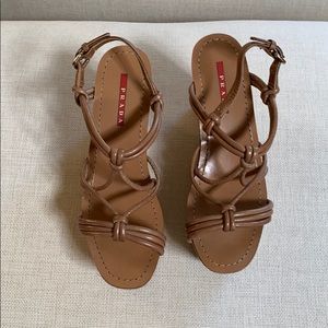 Nude Strappy Prada Wedges! Worn 1x. Beautiful!